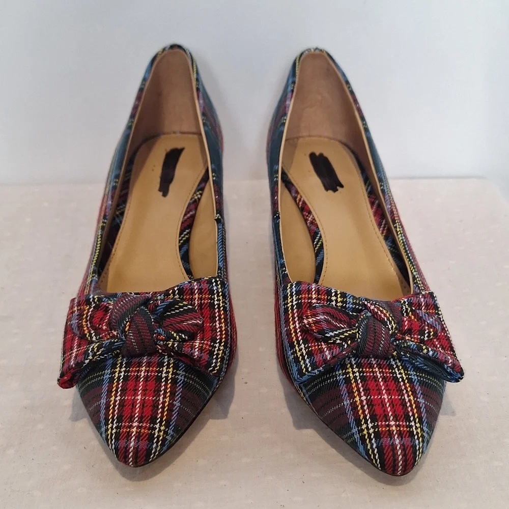 Esme Tartan Plaid Women's Kitten Heels Bow Accent Size 6.5
